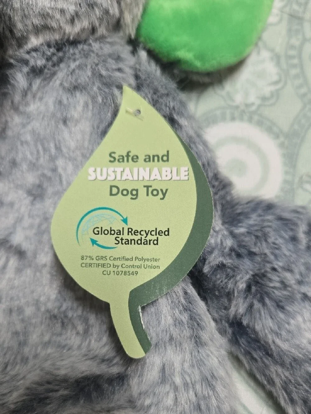 Plush Gray & Green Elephant Dog Toy - Soft Squeaky Plush
